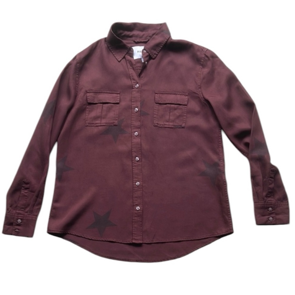 Pistola Women’s Burgundy Star Print Button Down Shirt Size Small